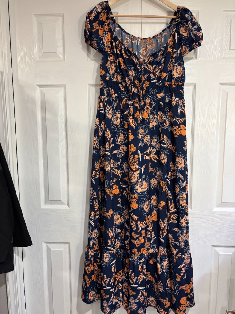 Shein Curve Maxi Dress Floral Split Thigh Ruffle Hem Navy Blue & Orange 1XL - Picture 2 of 9